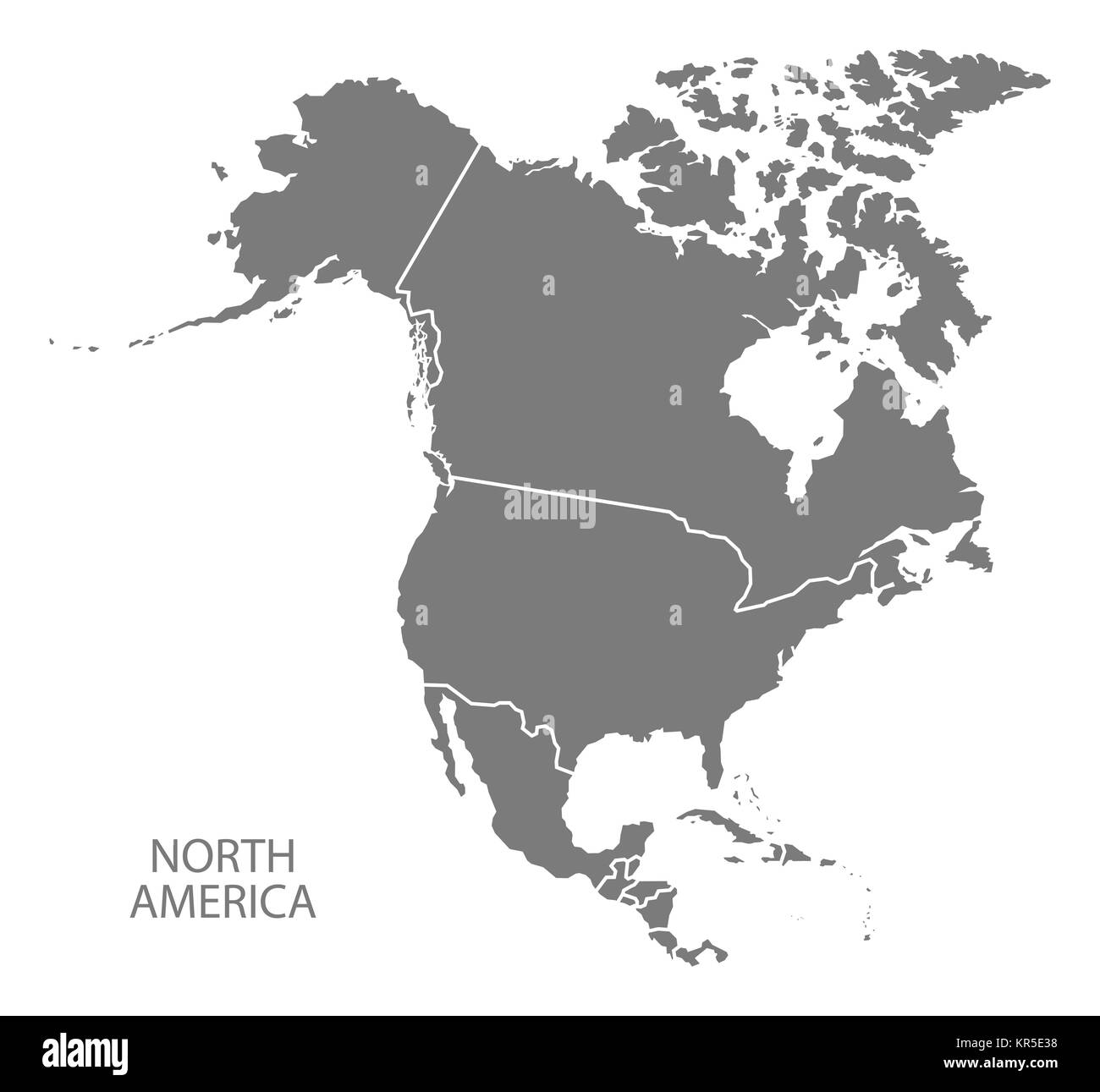 Nordamerika mit Länder Karte grau Stockfoto