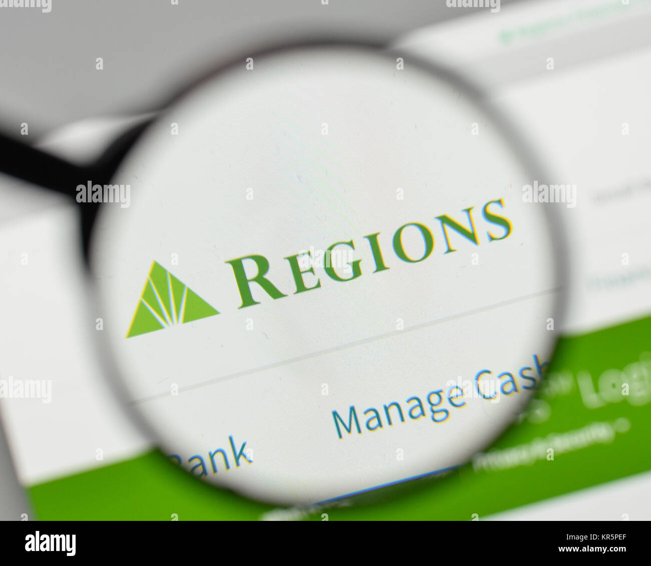 Mailand, Italien - 1. November 2017: Regionen finanzielle Logo auf der Homepage. Stockfoto Mailand, Italien - 1. November 2017: Regionen finanzielle Logo auf der Homepage. Stockfoto