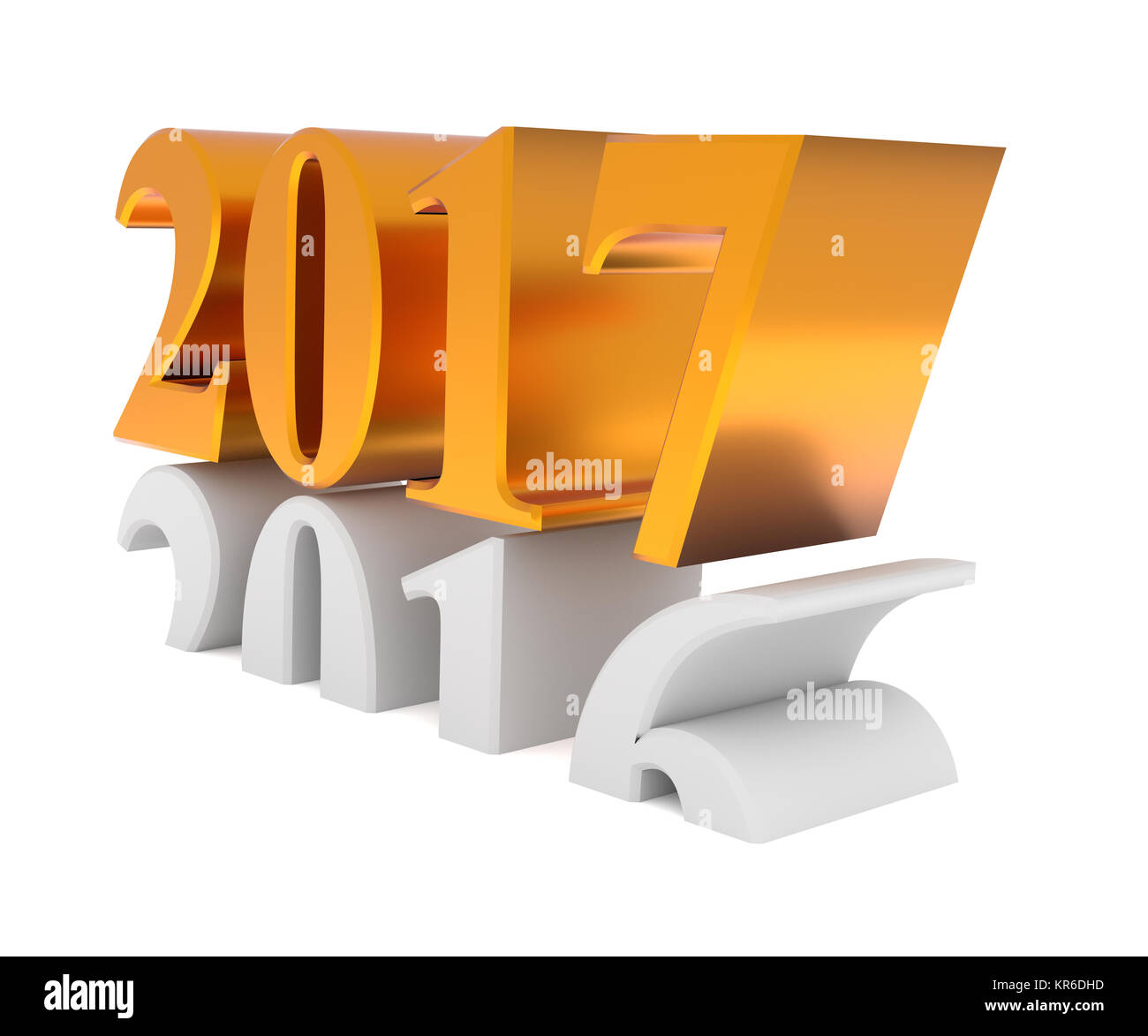 Neujahr-Konzept mit der Nummer 2016 und 2017 auf einem weißen Hintergrund, 3d render Stockfoto