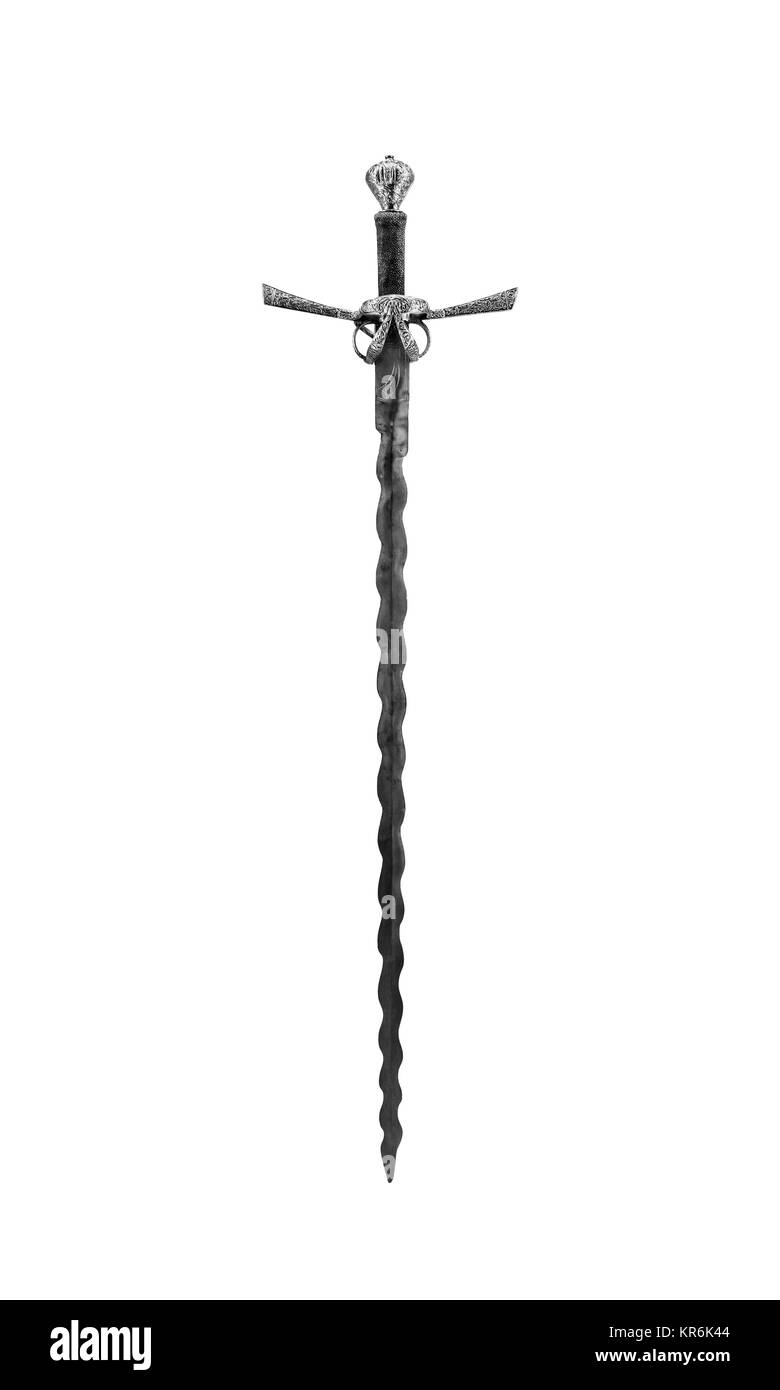 Knight's Schwert isoliert auf weißem Hintergrund. Stockfoto