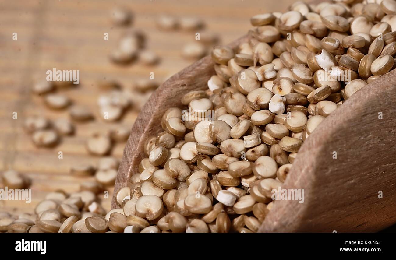 Quinoa und einem Holzspachtel Stockfoto