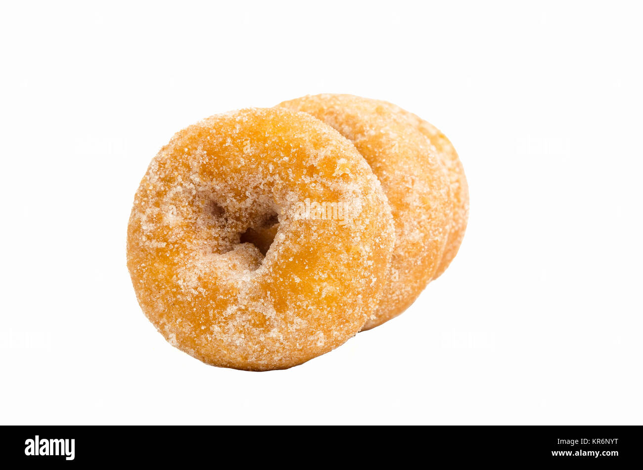 Mini Donuts Zucker, süsse Stücke Zucker Donuts auf weißem Hintergrund Stockfoto