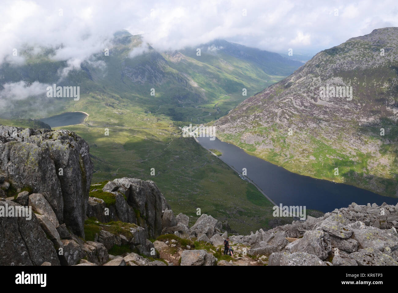 Llyn Ogwen, Blick auf den See vom Berg Tryfan, Snowdonia, Wales, Großbritannien Stockfoto