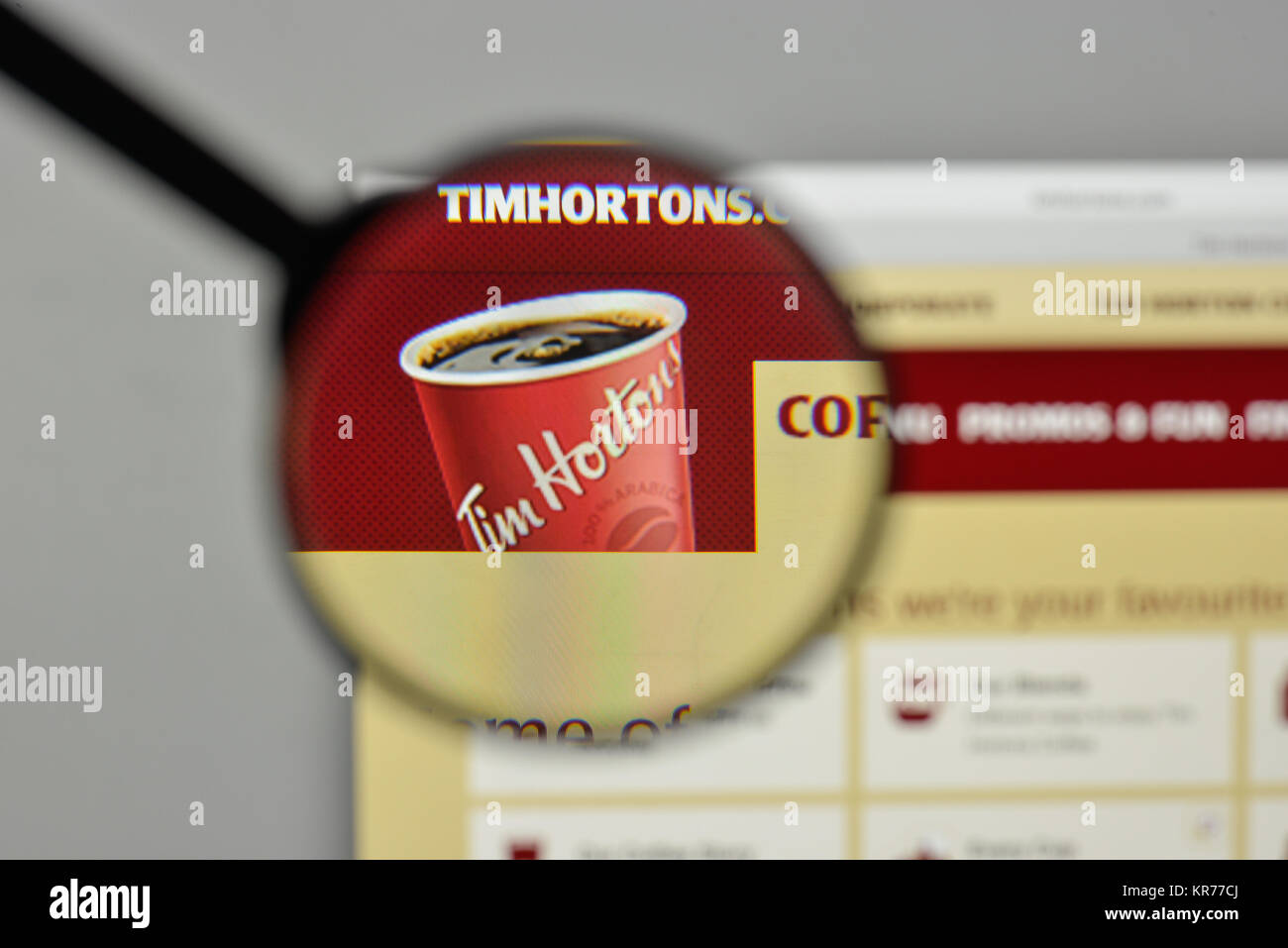 Mailand, Italien - 1. November 2017: Tim Hortons Logo auf der Homepage. Stockfoto