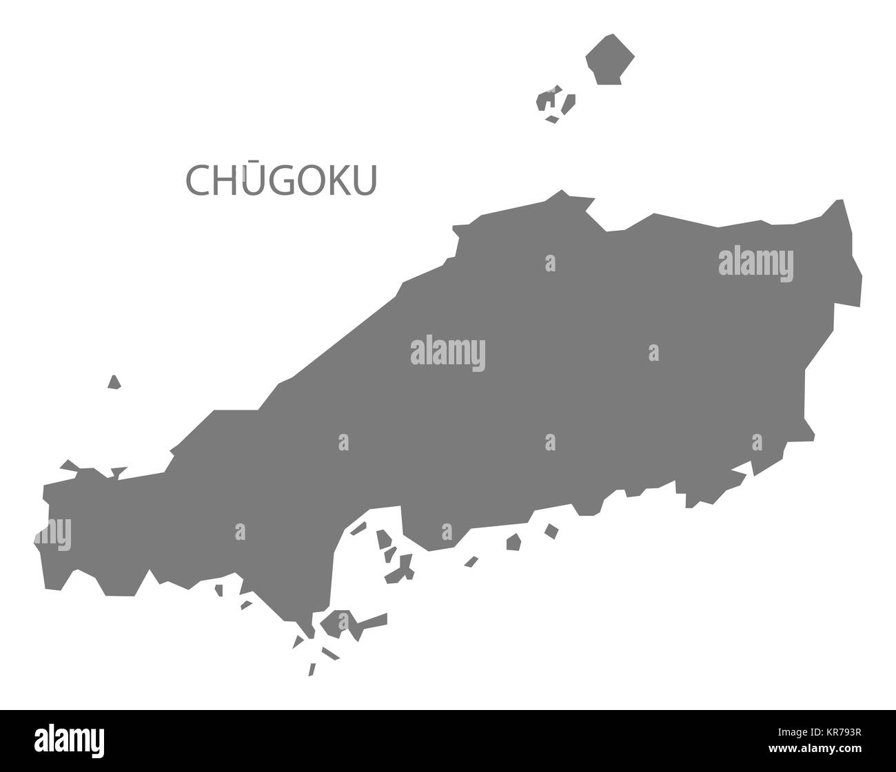 Chugoku Japan Karte grau Stockfoto