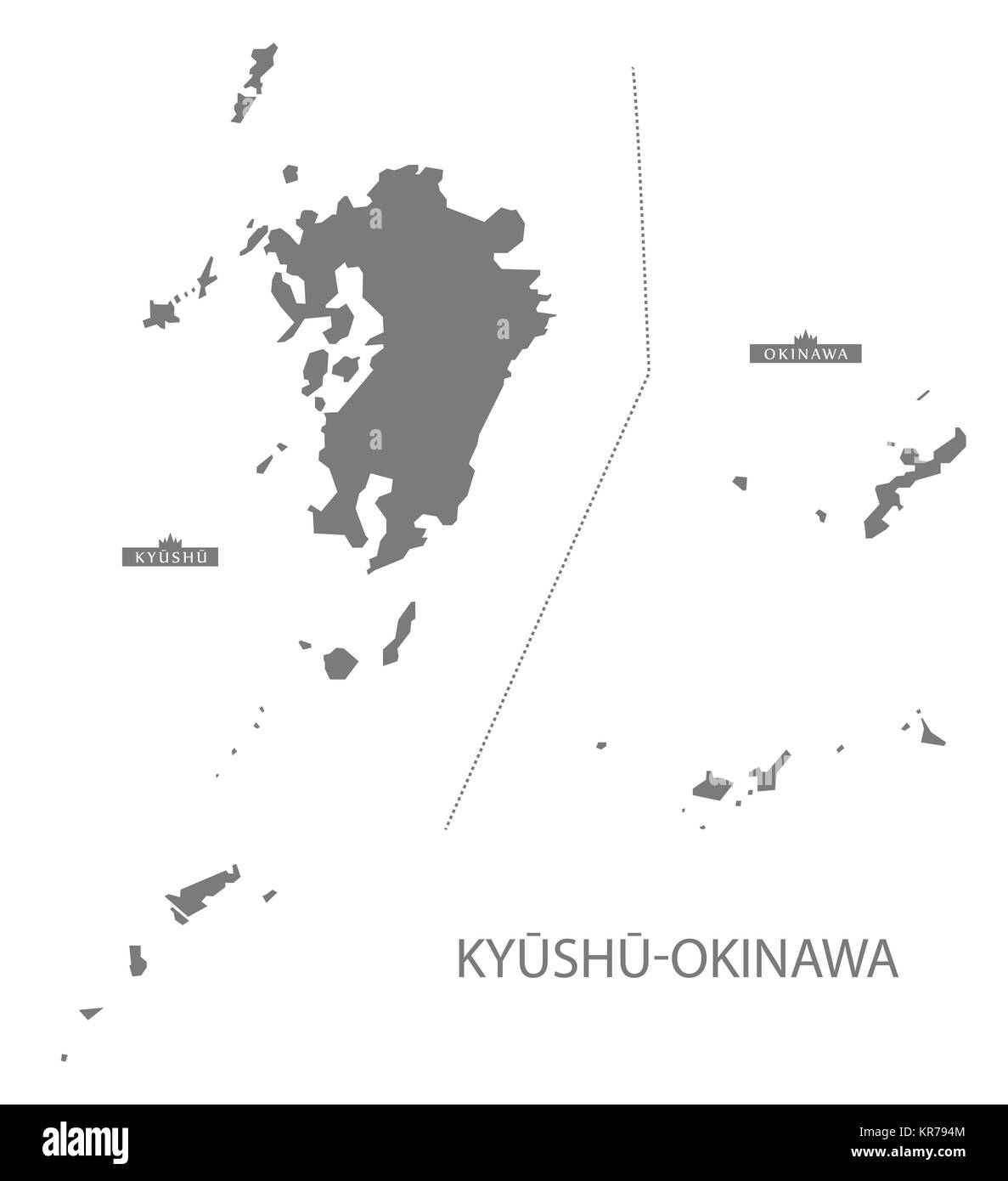 Kyushu-Okinawa weiterzuleiten Japan Karte grau Stockfoto