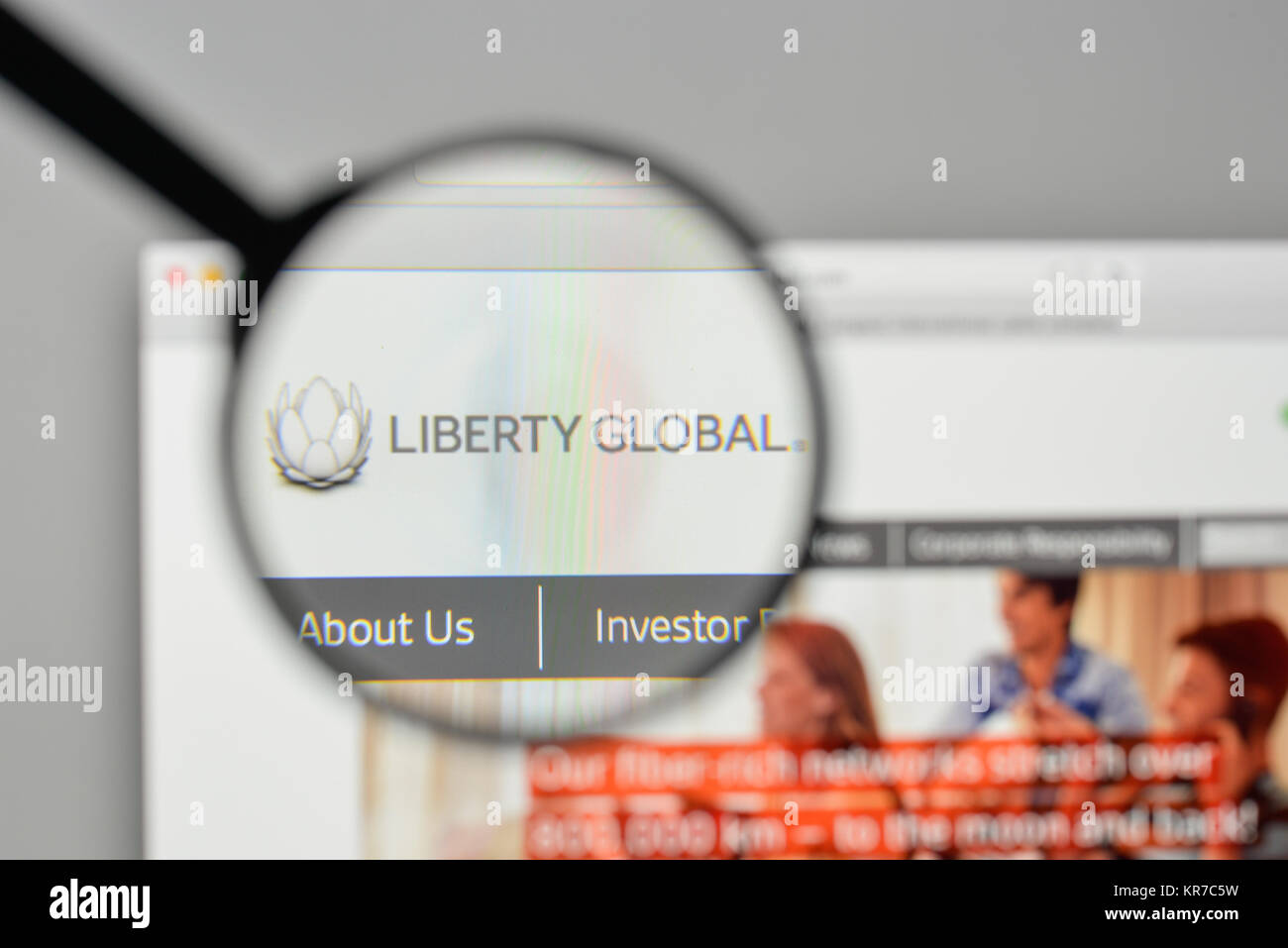 Mailand, Italien - 1. November 2017: Liberty Global Logo auf der Homepage. Stockfoto