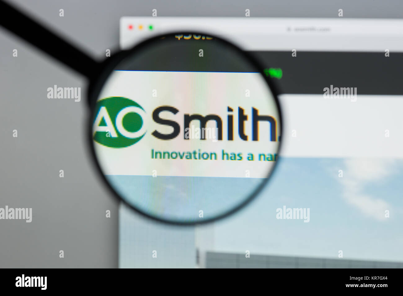 Mailand, Italien - 10 August 2017: A. O. Smith Website Homepage. Es ist ein amerikanischer Hersteller von den Wohn- und kommerziellen Warmwasserbereiter und Kessel Stockfoto