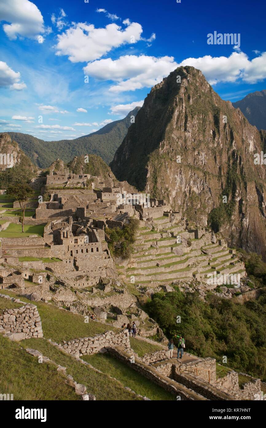 Panoramablick von Machu Picchu Ruinen in Cuzco, Peru Stockfoto