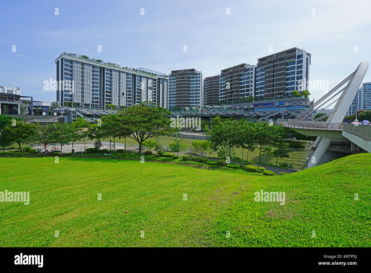 Ansicht der Punggol Wasserstraße Park entlang Sentul Crescent Road in Singapur Stockfoto