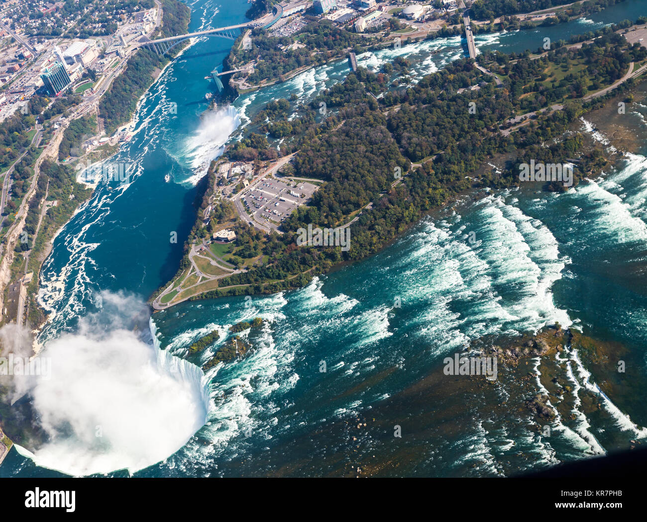 Niagara Falls Luftaufnahme von Hubschrauber, kanadischen Wasserfälle, Ontario, Kanada Stockfoto