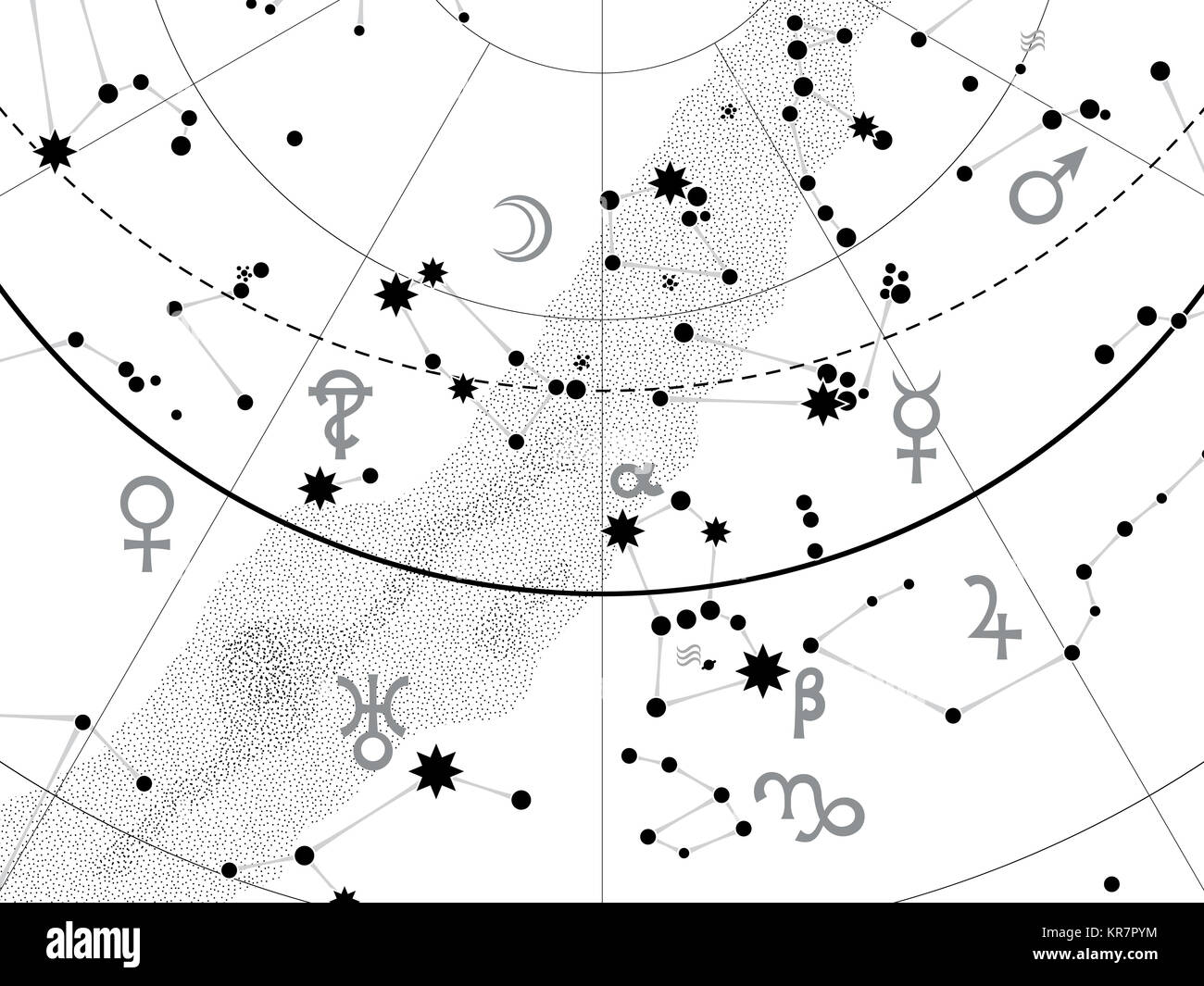 Fragment der Astronomischen Celestial Atlas: Der Himmel mit Sternen (Schnee-weißer Umriss vector Hintergrund Farbe) Stockfoto