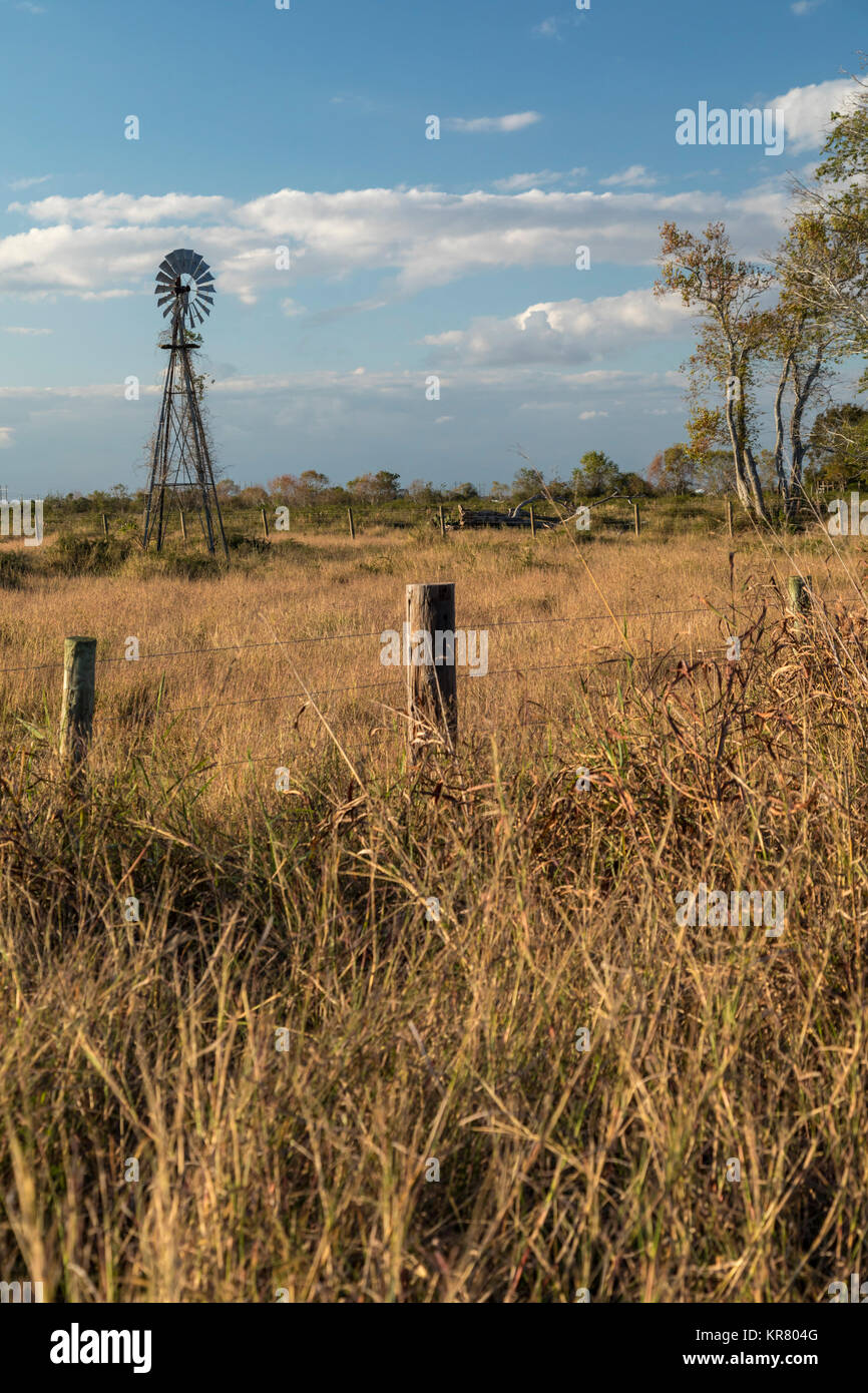 Wadsworth, Texas - eine Windmühle in einem Feld in der Nähe des Bulf von Mexiko. Stockfoto