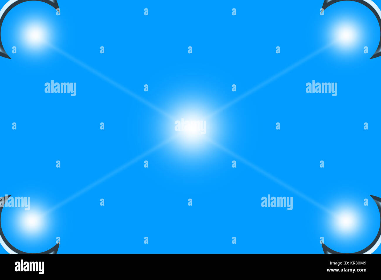 Blau coceptual Hintergrund mit gebogenen Ecken und weißen Lichtstrahlen konvergieren in der Mitte Stockfoto
