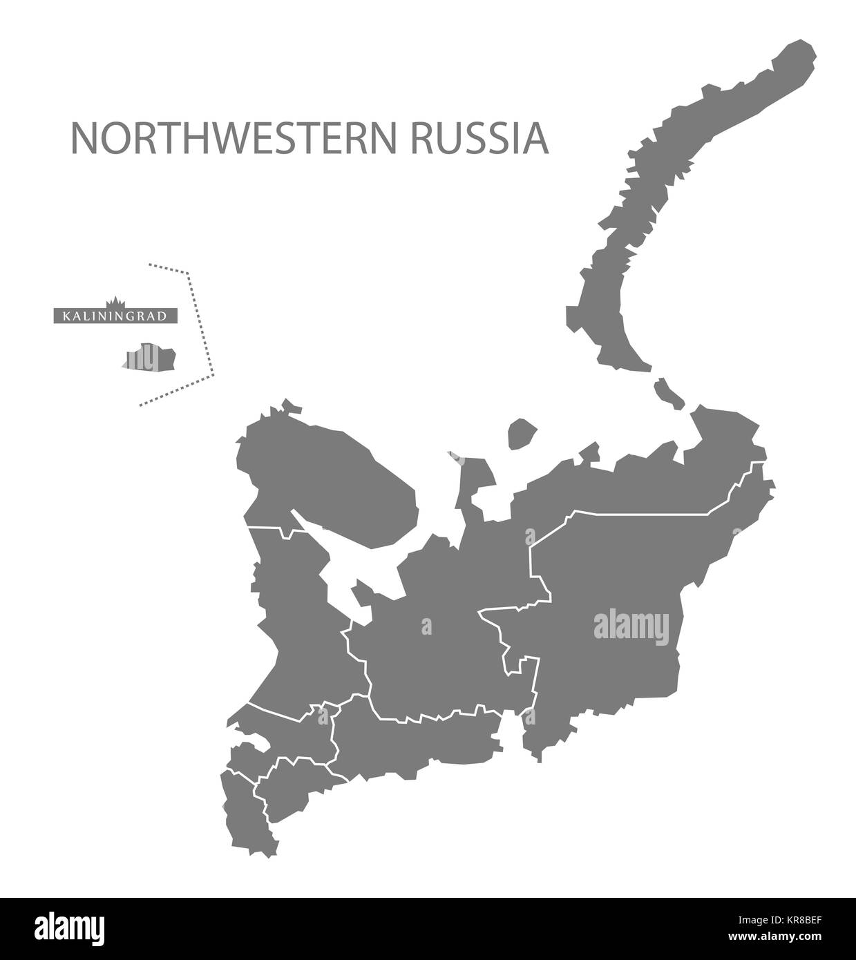 Nordwestliches Russland mit Grenzen Karte grau Stockfoto