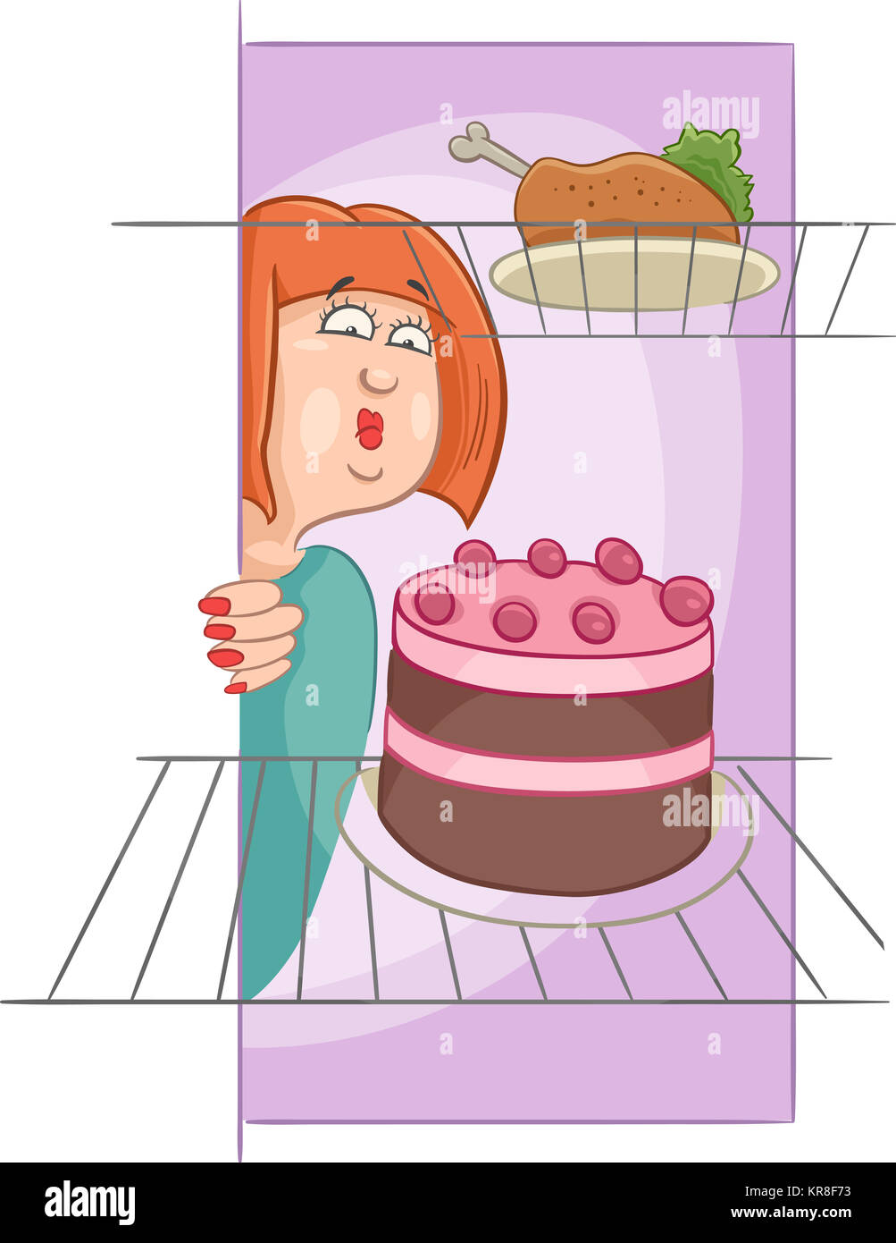 hungrige Frau auf Diät-cartoon Stockfoto