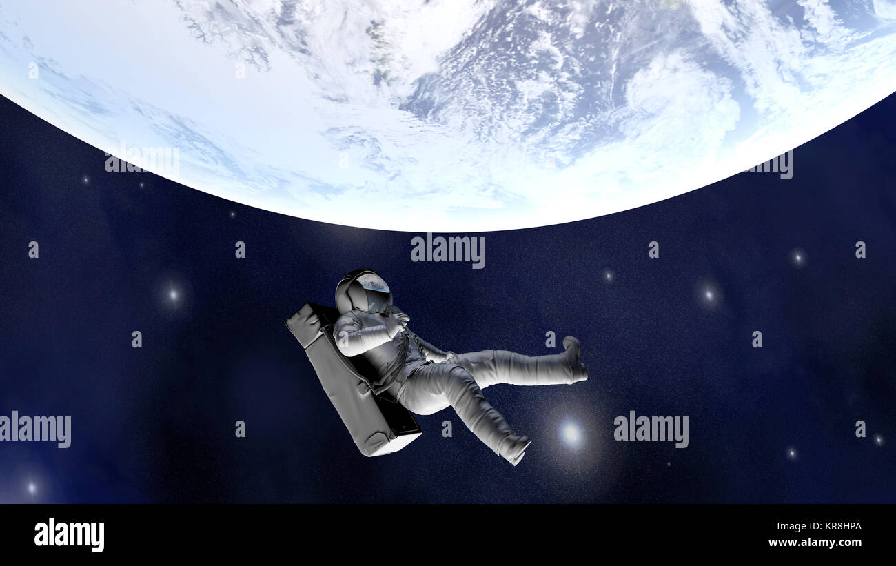 Ein Astronaut schwebt über der Erde. 3D Illustration. Stockfoto