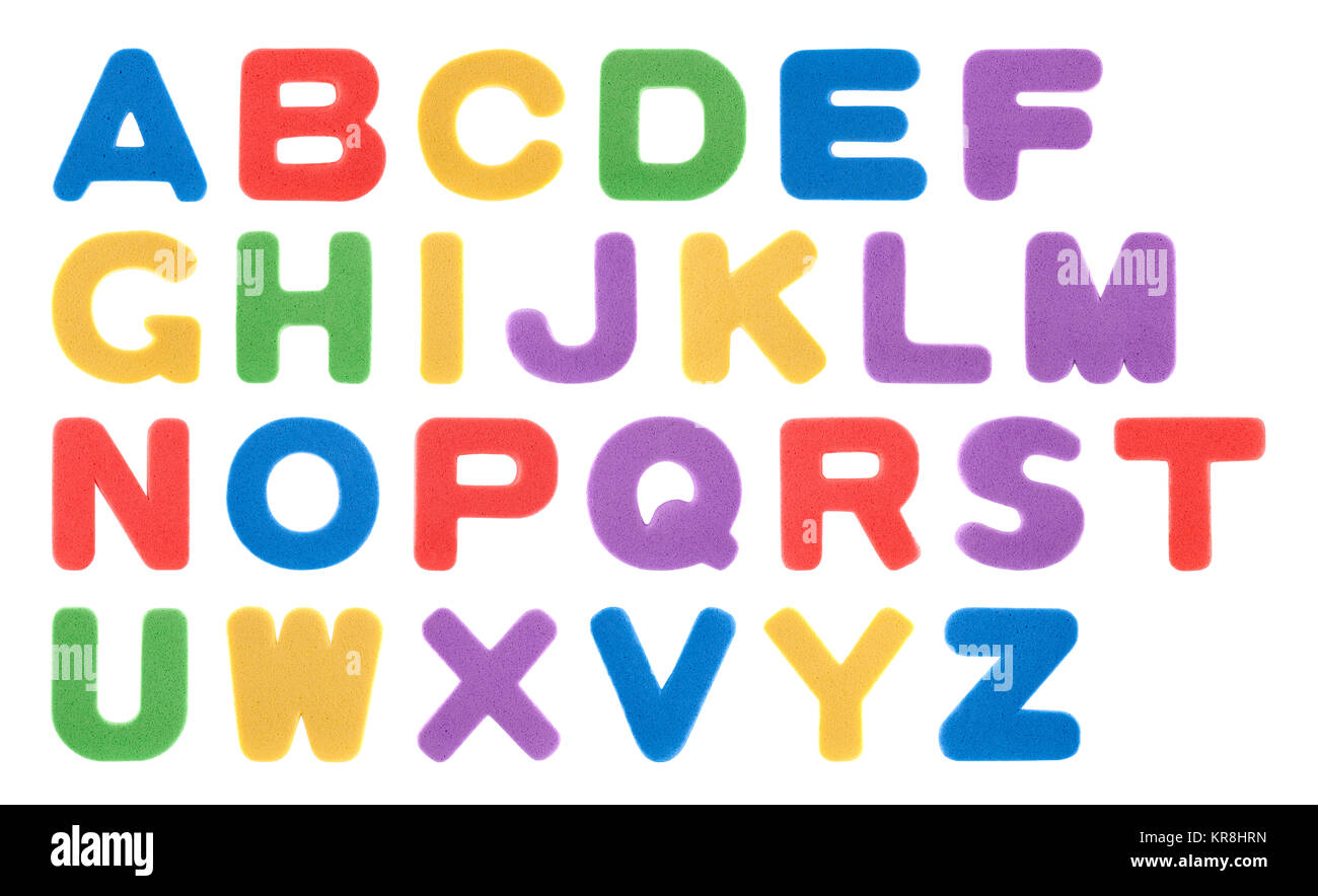 Bunte Schaum Alphabet isoliert auf weiss Stockfoto