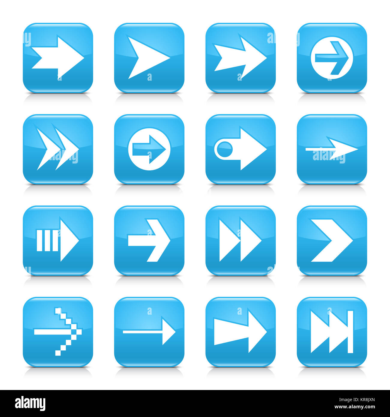 Blauer Pfeil Zeichen abgerundeten Quadrat web-Taste Stockfoto
