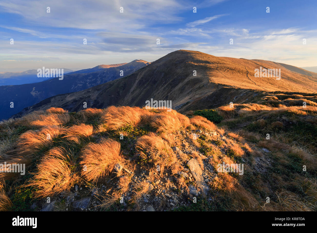 Ukraine, Iwano-Frankiwsk Region, Bezirk Verkhovyna, Karpaten, Chornohora, blauer Himmel über Berg Shpytsi Stockfoto