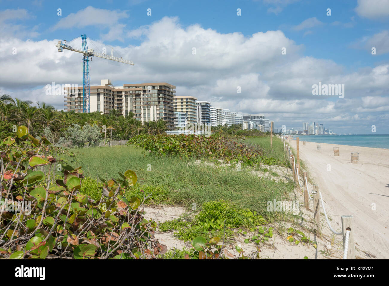 Baukran und Hochhäuser in North Miami Beach, Florida Stockfoto