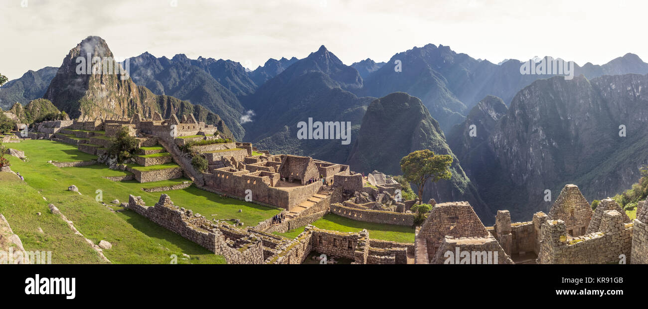 Panoramablick von Machu Picchu Ruinen in Cuzco, Peru Stockfoto