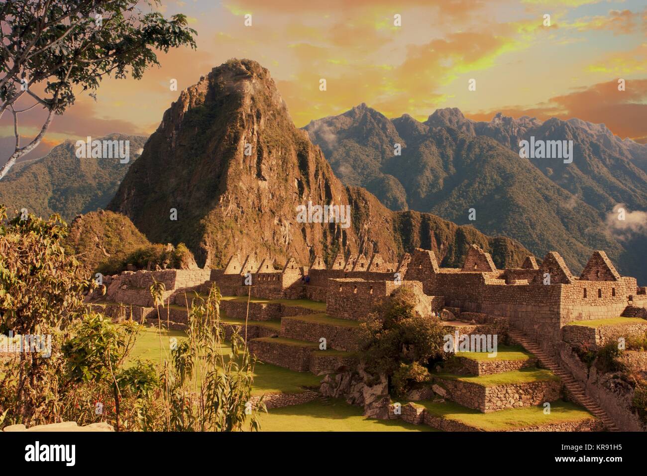 Panoramablick von Machu Picchu Ruinen in Cuzco, Peru Stockfoto