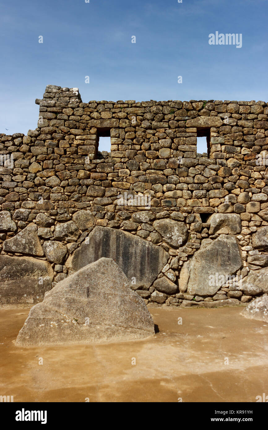 Detail eines Gebäudes in Machu Picchu Ruinen in Cuzco, Peru Stockfoto