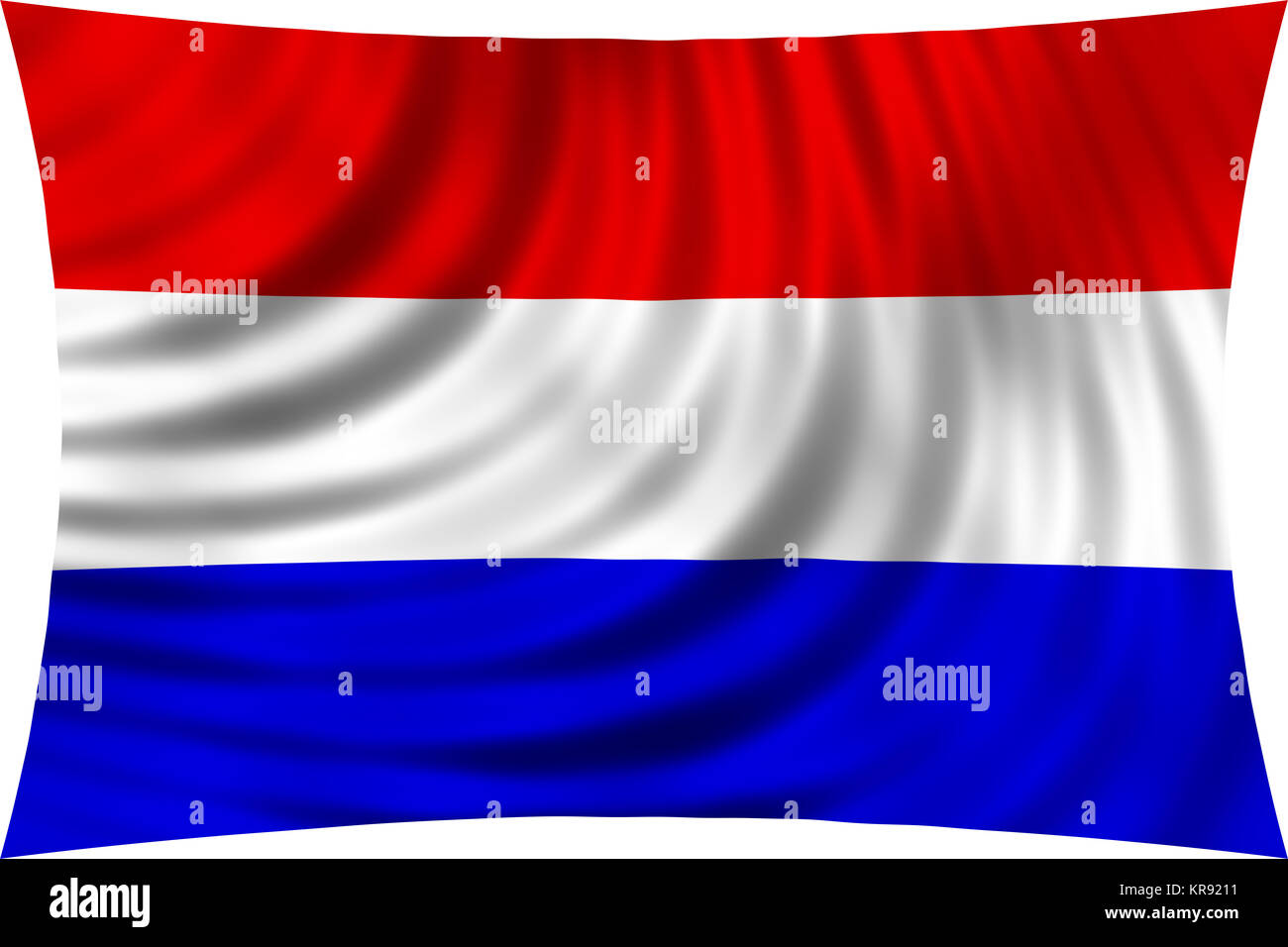 Flagge der Niederlande winken in Wind auf Weiß isoliert Stockfoto