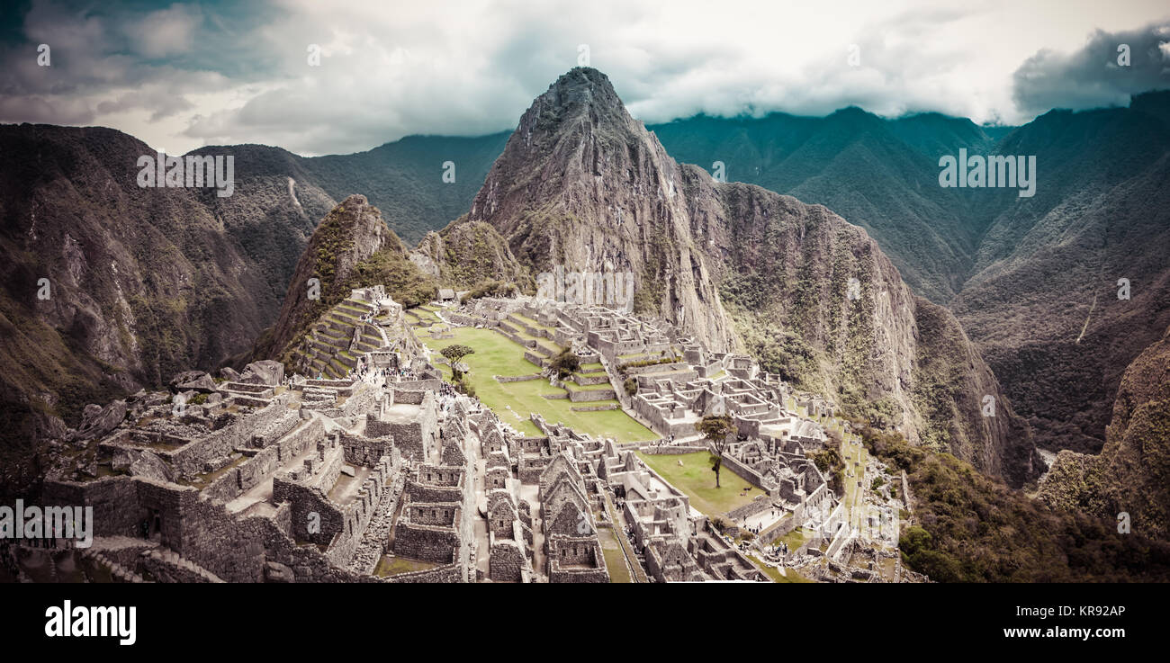 Panoramablick von Machu Picchu Ruinen in Cuzco, Peru Stockfoto