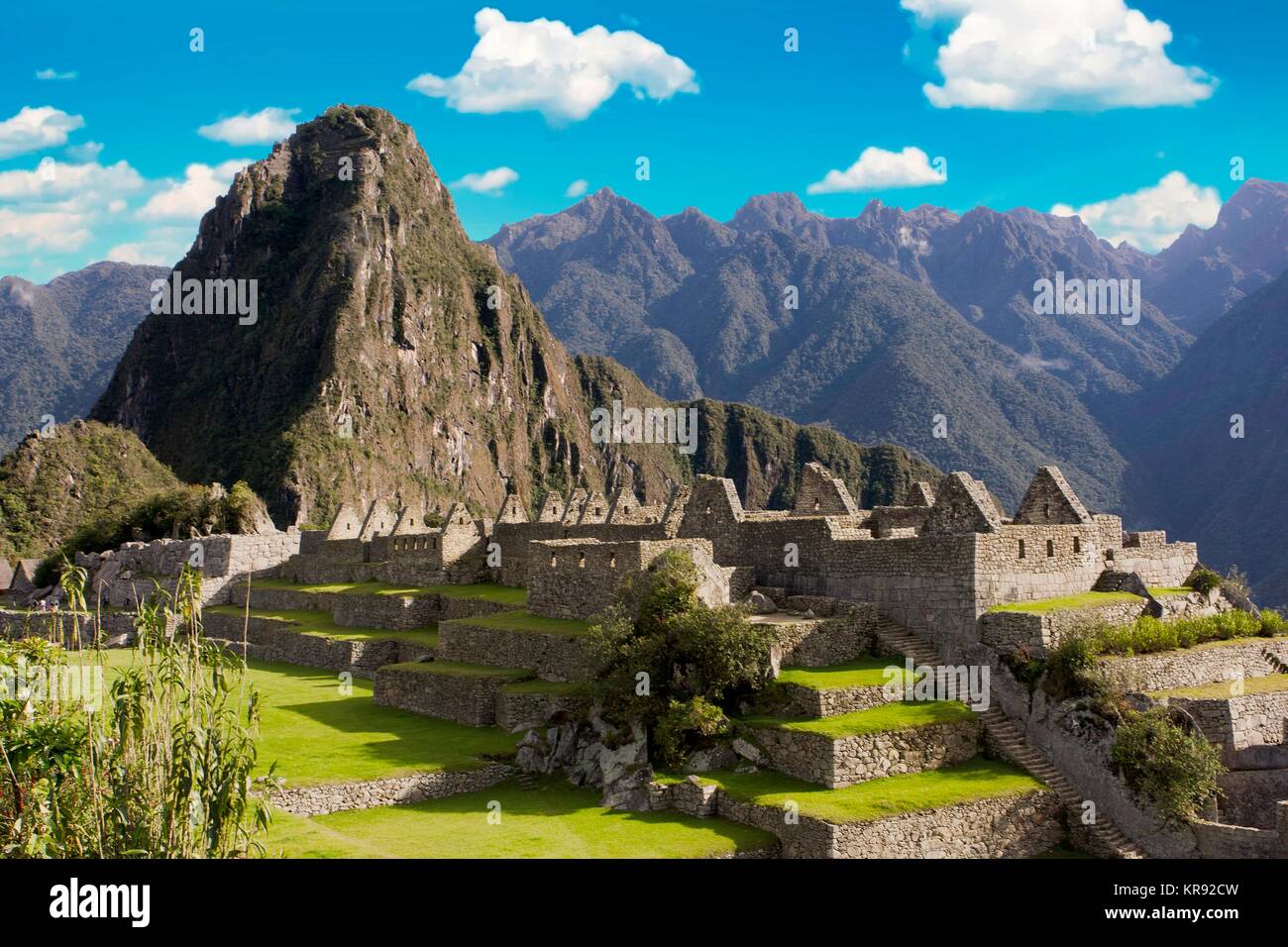 Panoramablick von Machu Picchu Ruinen in Cuzco, Peru Stockfoto
