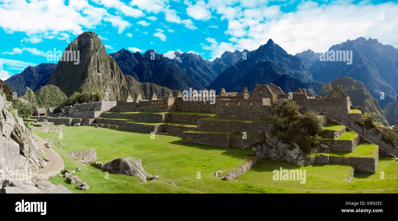 Panoramablick von Machu Picchu Ruinen in Cuzco, Peru Stockfoto