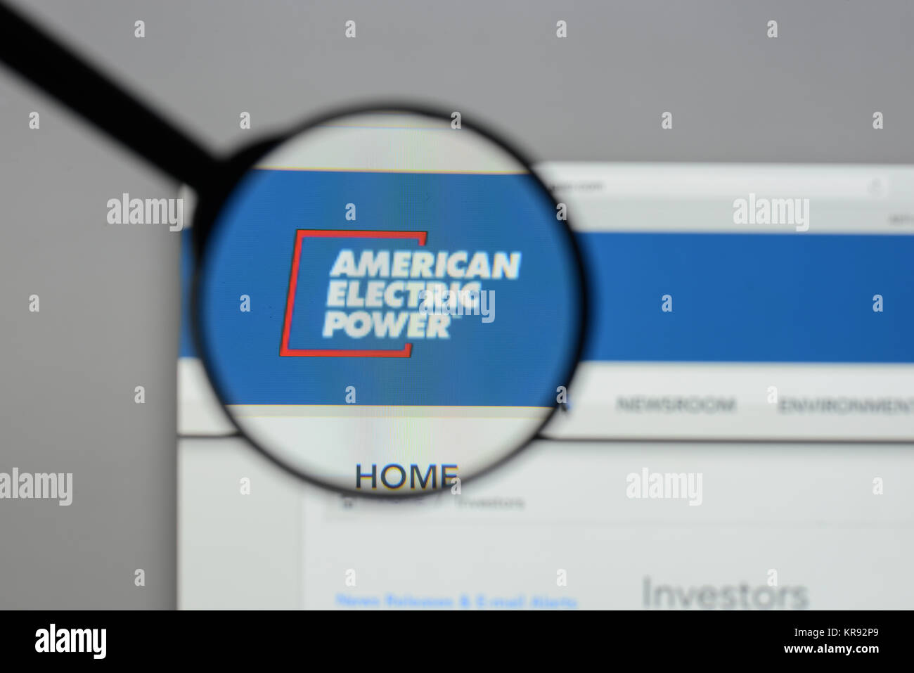 Mailand, Italien - 10 August 2017: American Electric Power Homepage. Es ist ein großer Investor - besessene electric utility in den Vereinigten Staaten von Americ Stockfoto