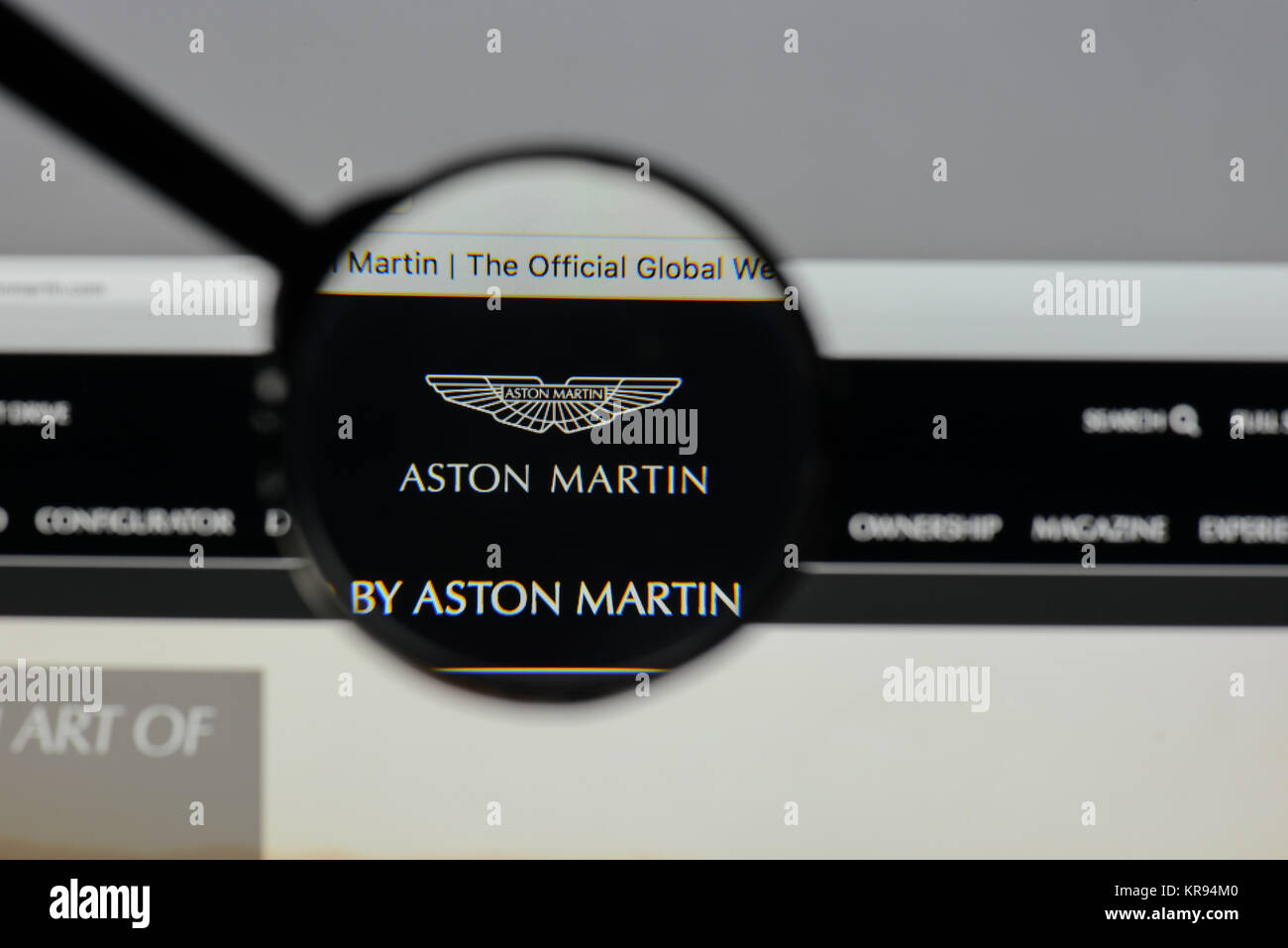 Mailand, Italien - 10 August 2017: Aston Martin Logo auf der Homepage. Stockfoto