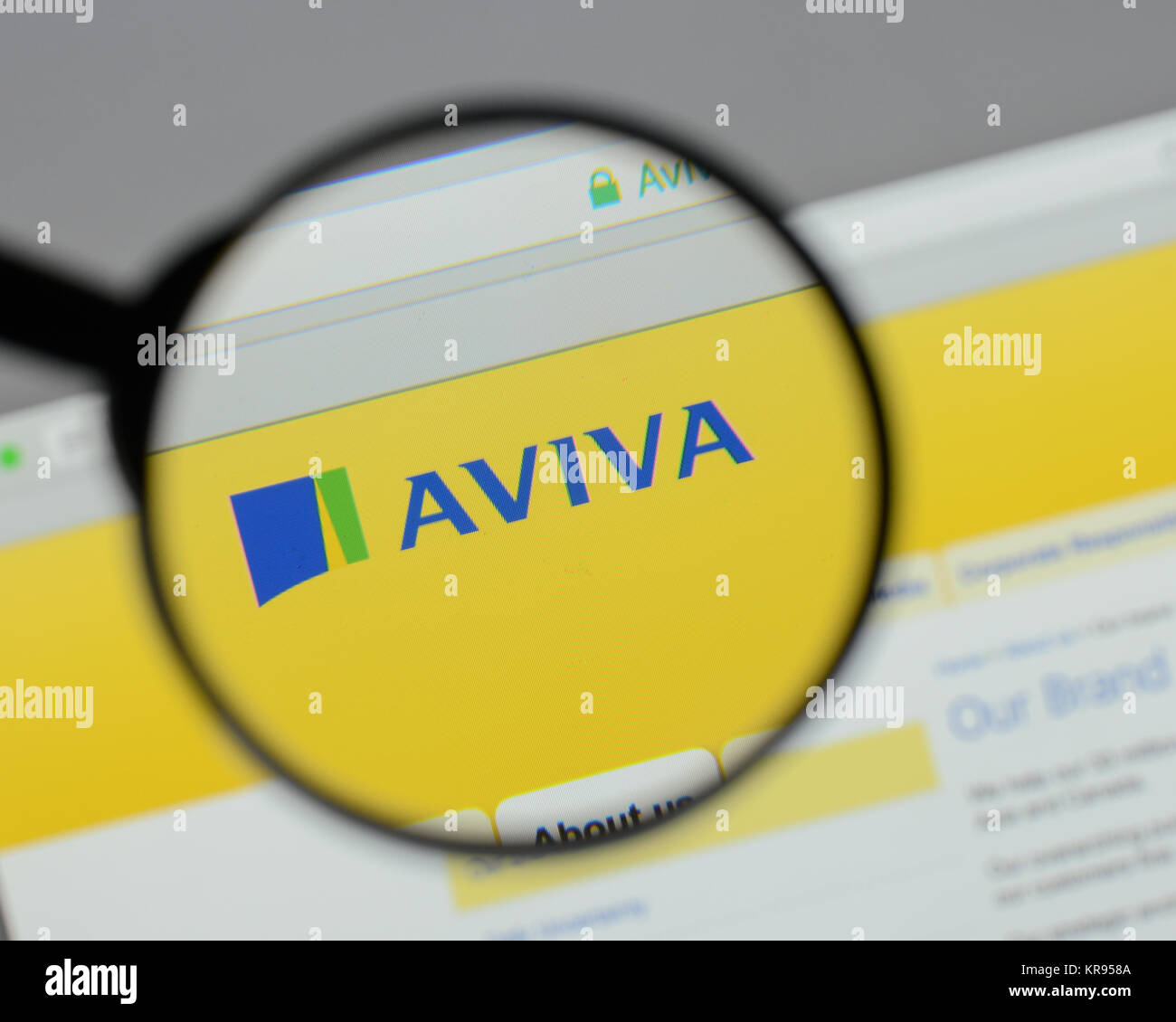 Mailand, Italien - 10 August 2017: Aviva Logo auf der Homepage. Stockfoto