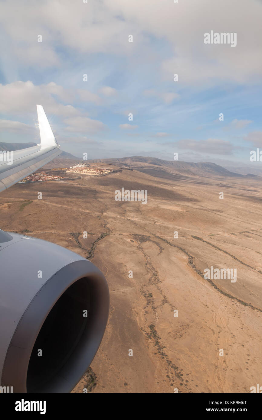 Fuerteventura Kanarische Insel aus dem Flugzeug Fenster anzeigen Stockfoto