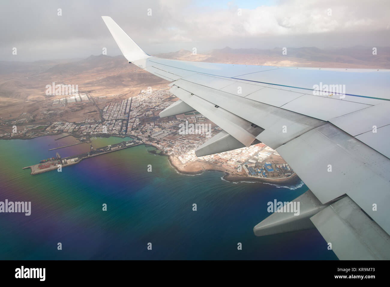 Fuerteventura Kanarische Insel aus dem Flugzeug Fenster anzeigen Stockfoto
