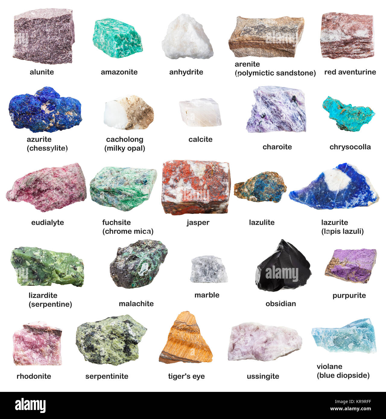 Raw dekorative Edelsteine und Mineralien mit Namen Stockfotografie - Alamy