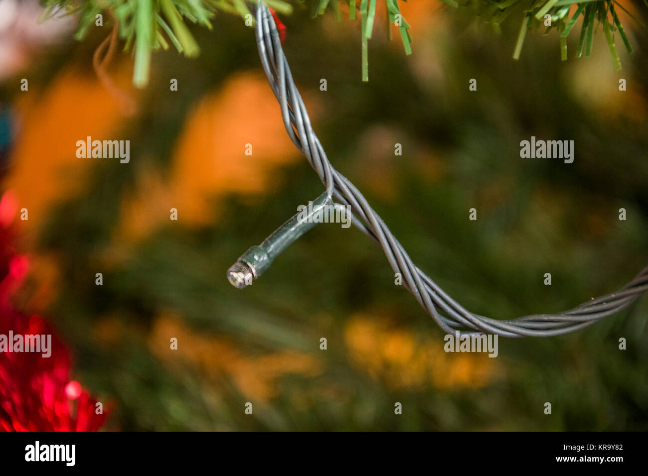 Weihnachten Licht am Weihnachtsbaum. Schöne Nahaufnahme Urlaub Foto. Stockfoto