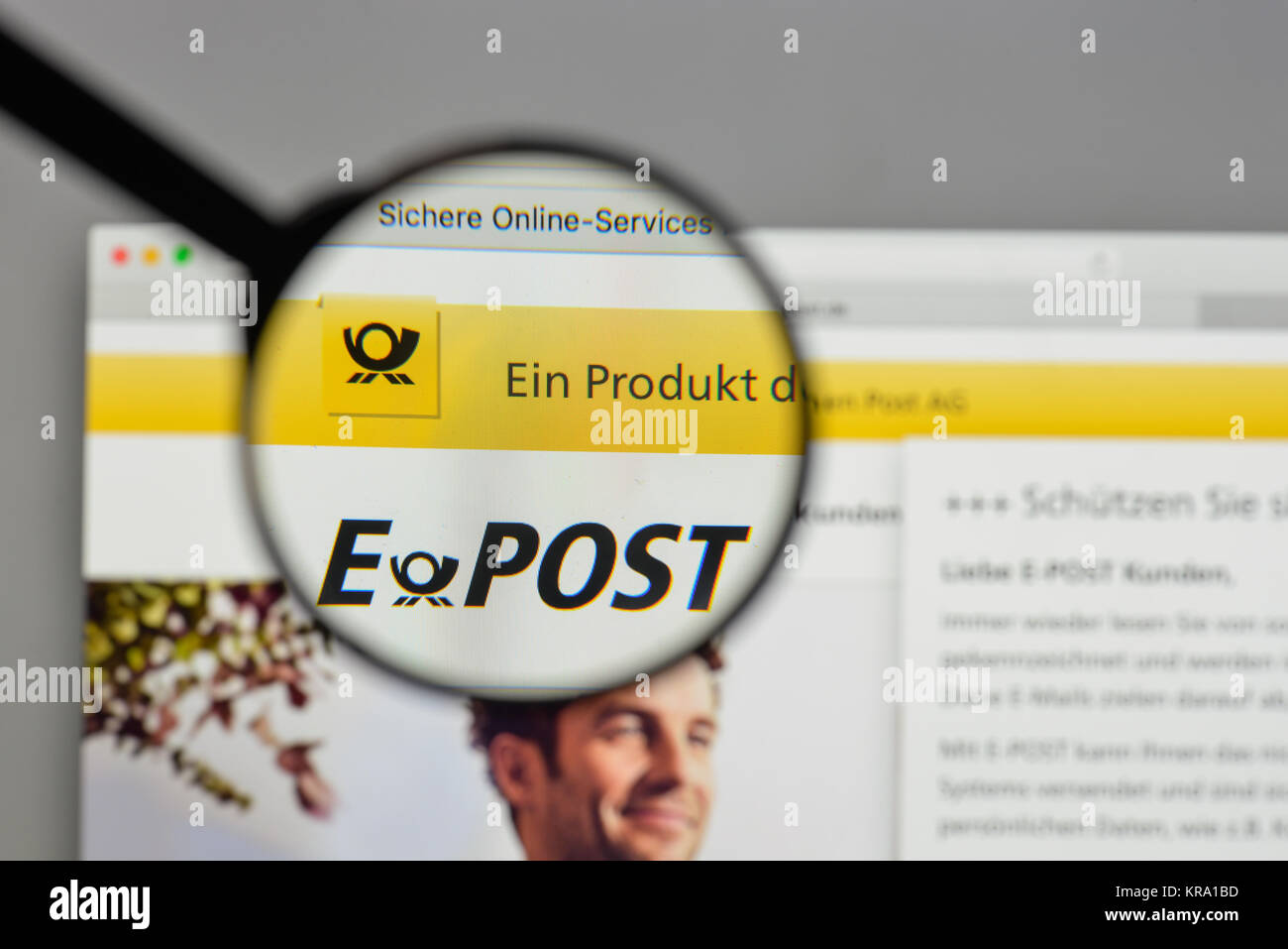 Mailand, Italien - 10 August, 2017: Die Deutsche Post DHL Logo auf der Homepage. Stockfoto