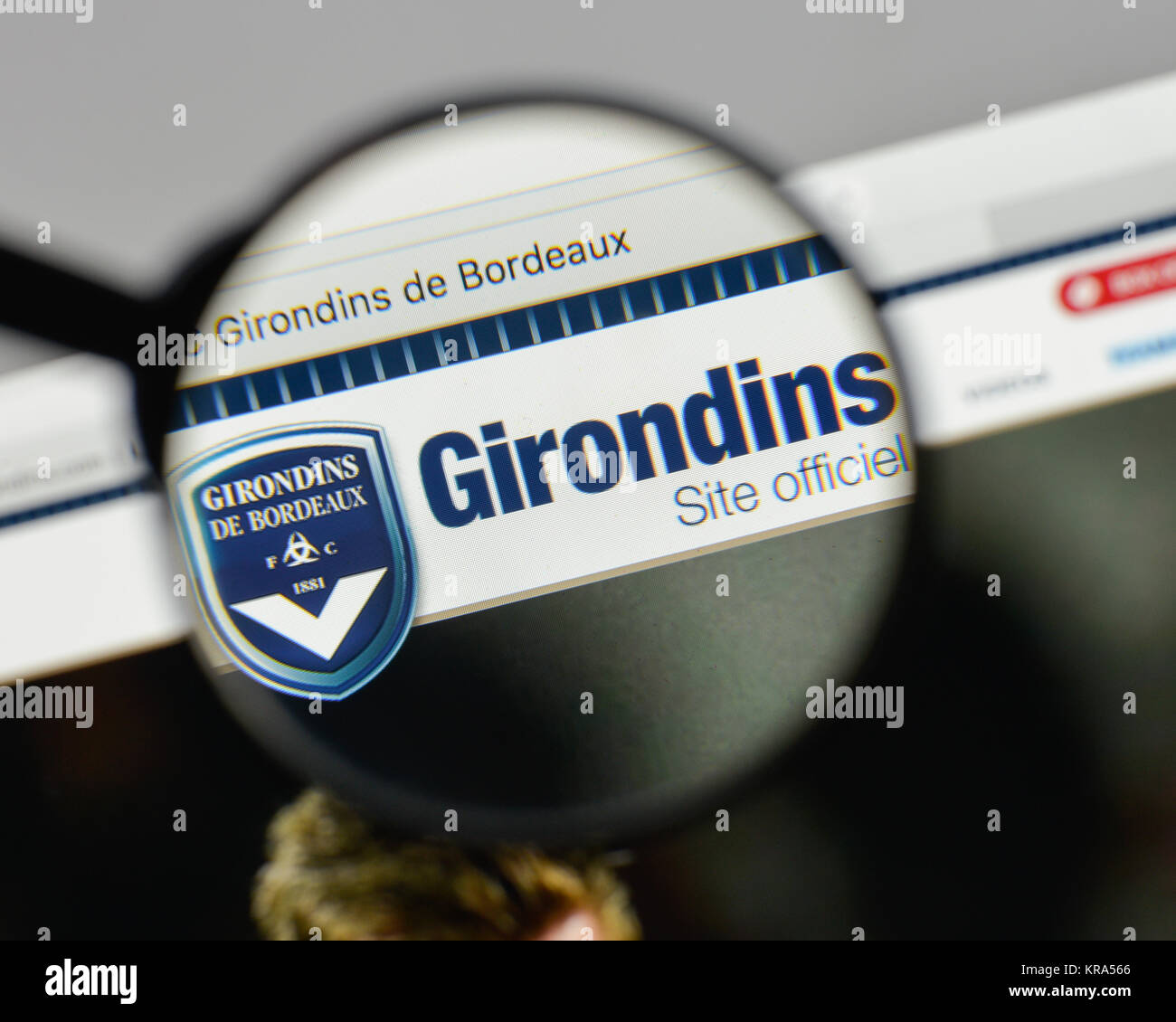 Mailand, Italien - 10 August 2017: FC Girondins Bordeaux Logo auf der Homepage. Stockfoto