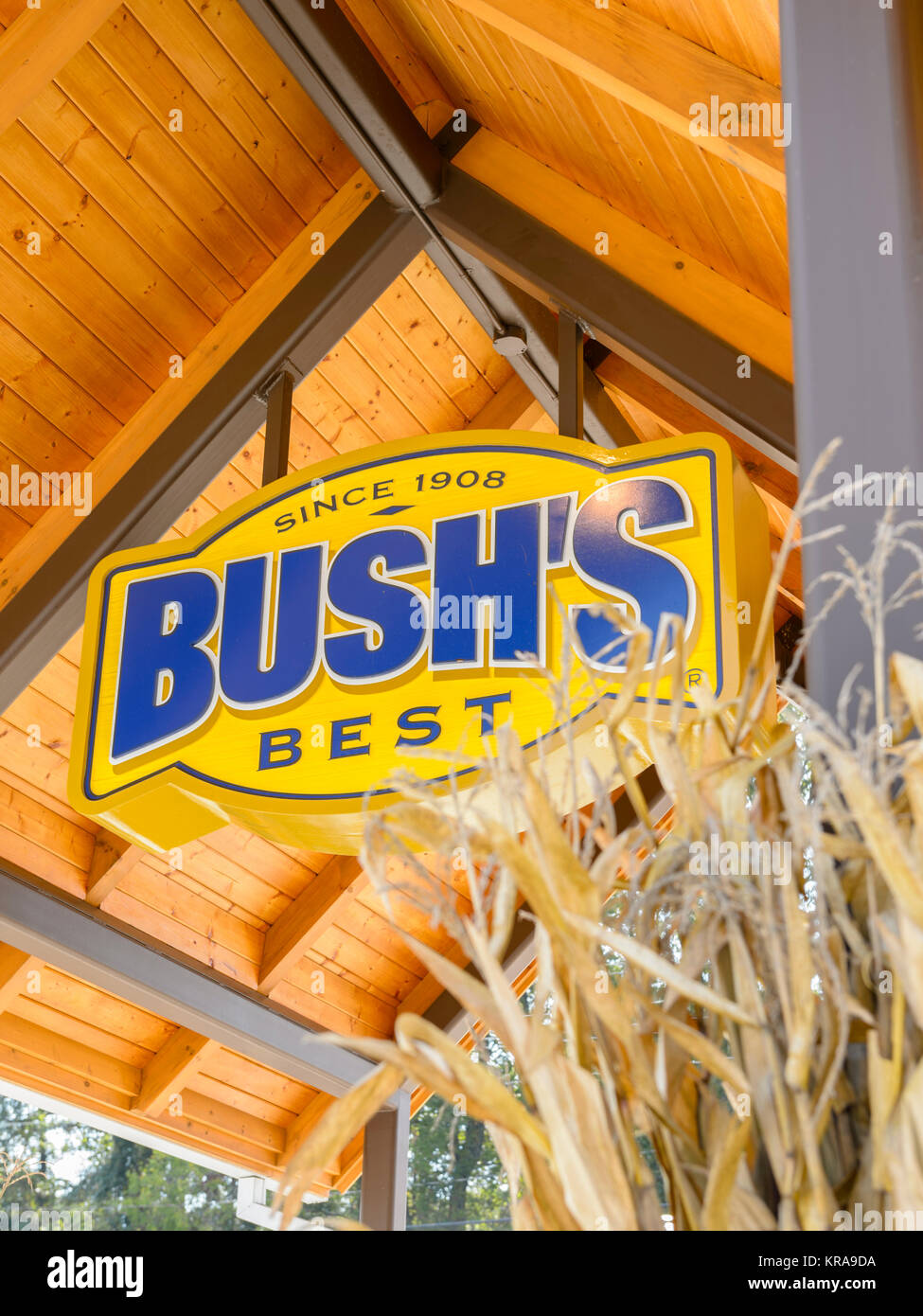 Über dem Eingang des Buschbohnen Besucher und Museum in Chestnut Hill, Tennessee, USA unterzeichnen. Stockfoto