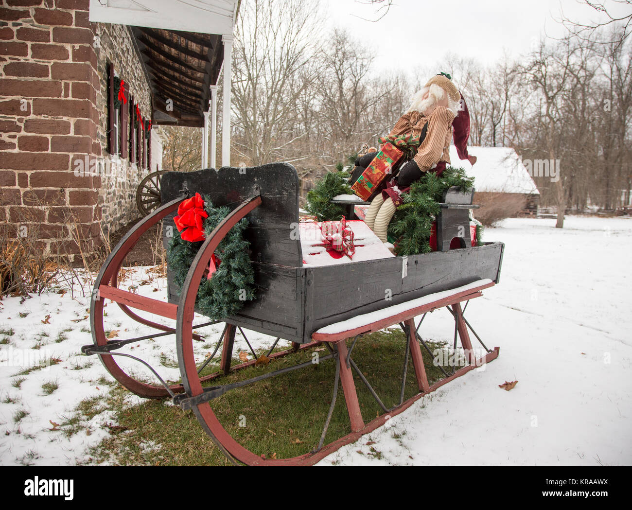 Weihnachten Schlitten an der Hopper-Goetschius Haus in Upper Saddle River, NJ Stockfoto