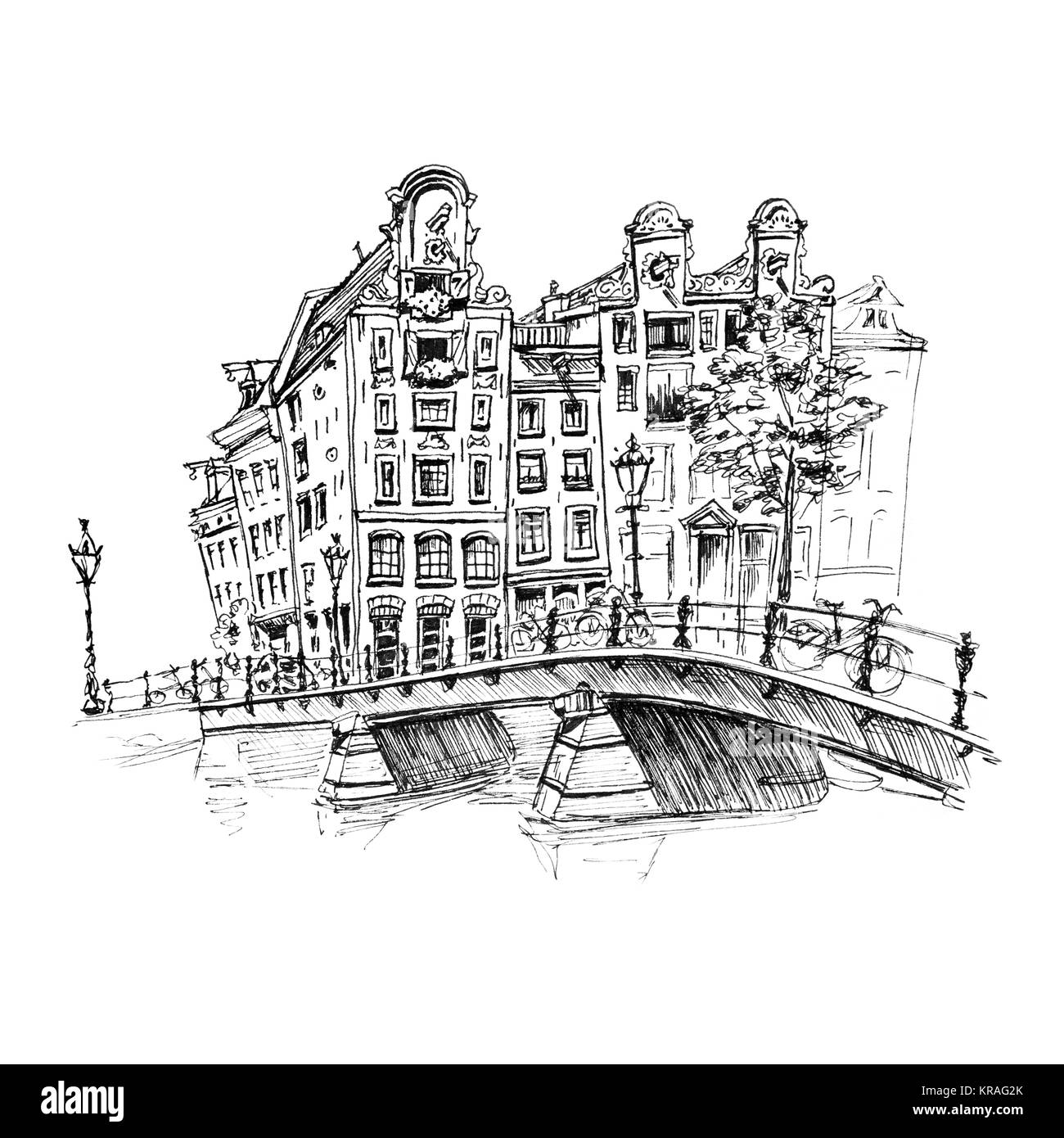 Blick auf die Stadt von Amsterdam Canal und brifge Stockfoto