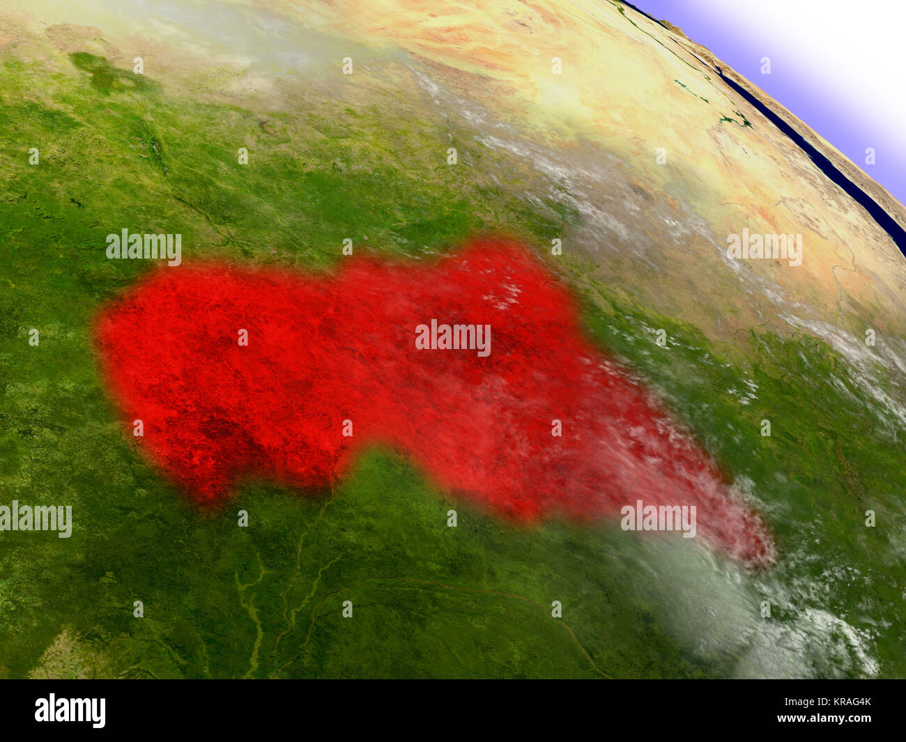 Zentralafrika vom Weltraum aus rot markiert Stockfoto