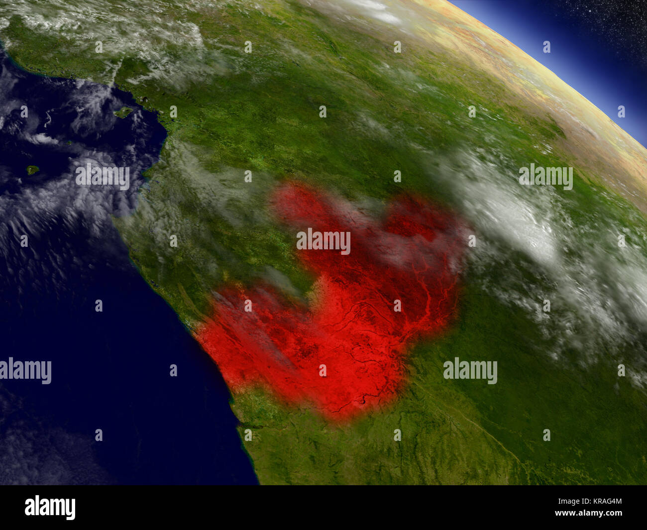 Kongo aus dem Weltraum in rot markiert Stockfoto
