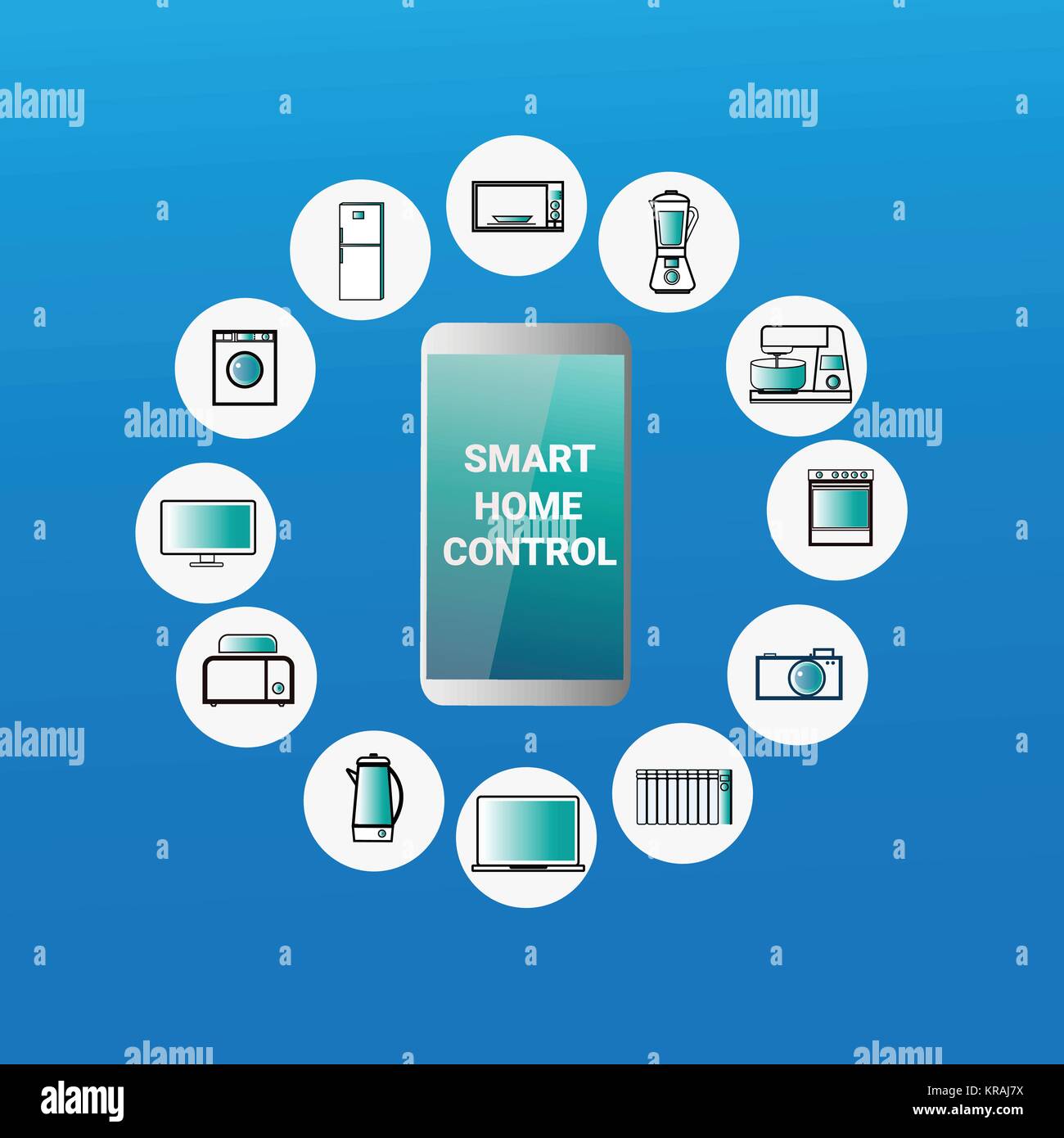 Smart Home Control System Smartphone Anwendungssymbole von Geräten Automatisierungskonzept modernes Haus Technologie Stock Vektor