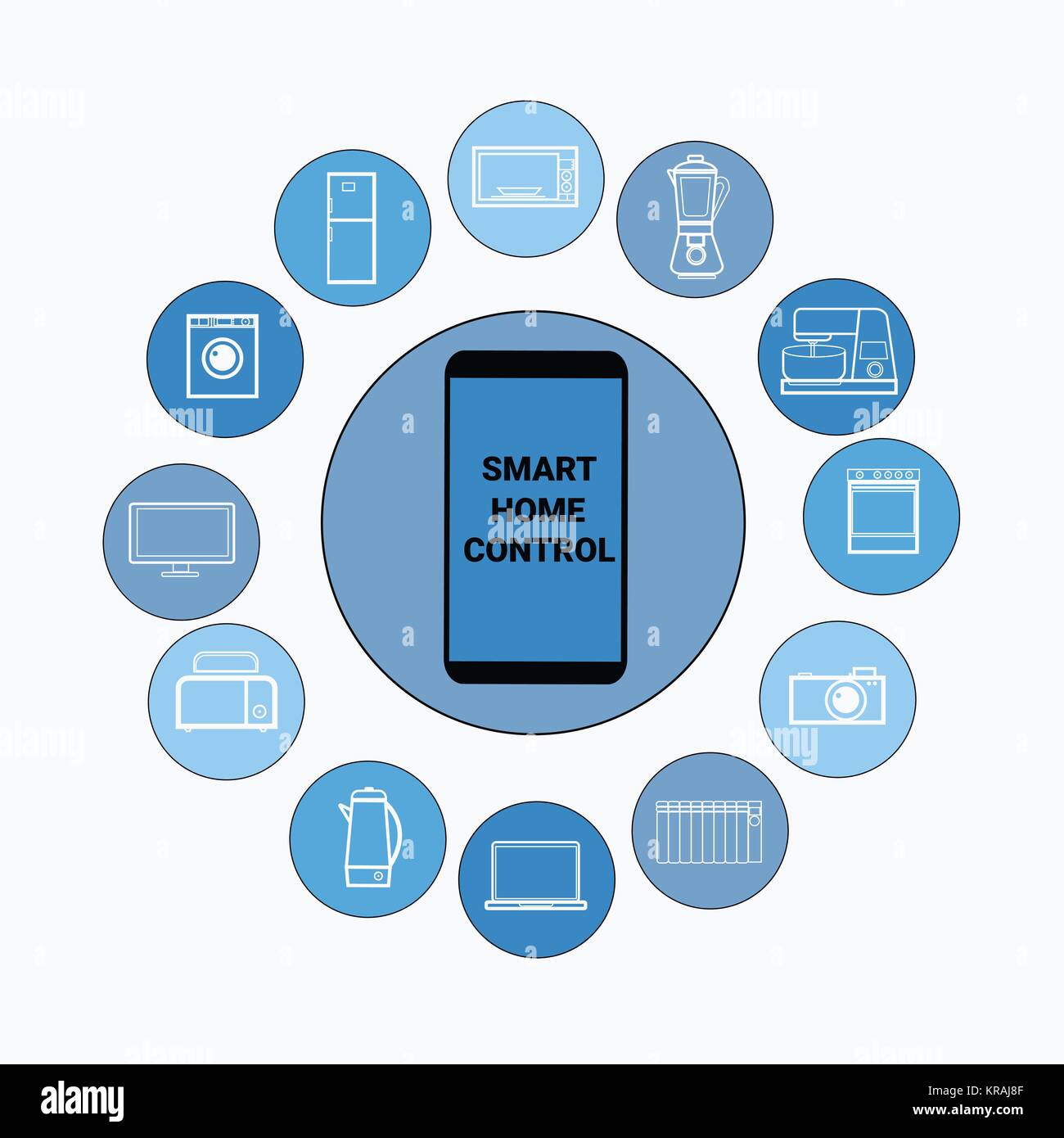 Smart Home Control System Smartphone Anwendungssymbole von Geräten Automatisierungskonzept modernes Haus Technologie Stock Vektor