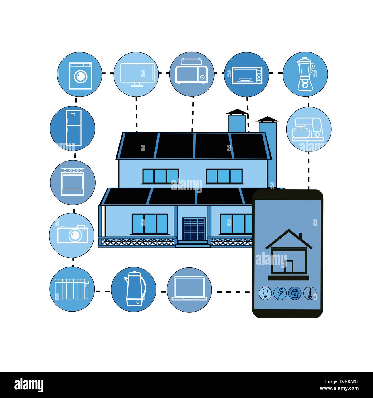 Smart Home Control System Smartphone Anwendungssymbole von Geräten Automatisierungskonzept modernes Haus Technologie Stock Vektor
