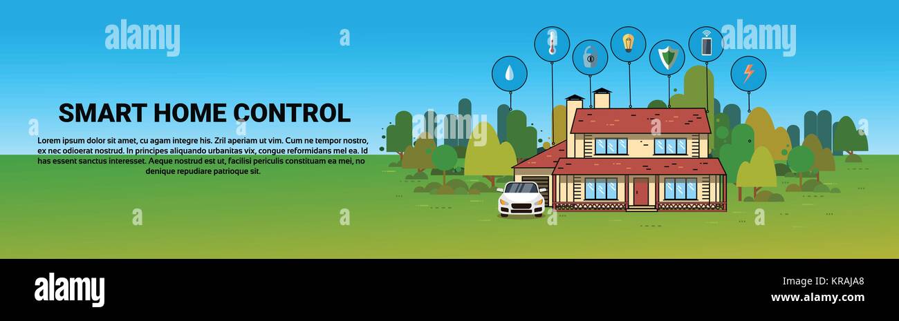 Smart Home Control System Automation modernes Haus Technologie System horizontale Banner Stock Vektor